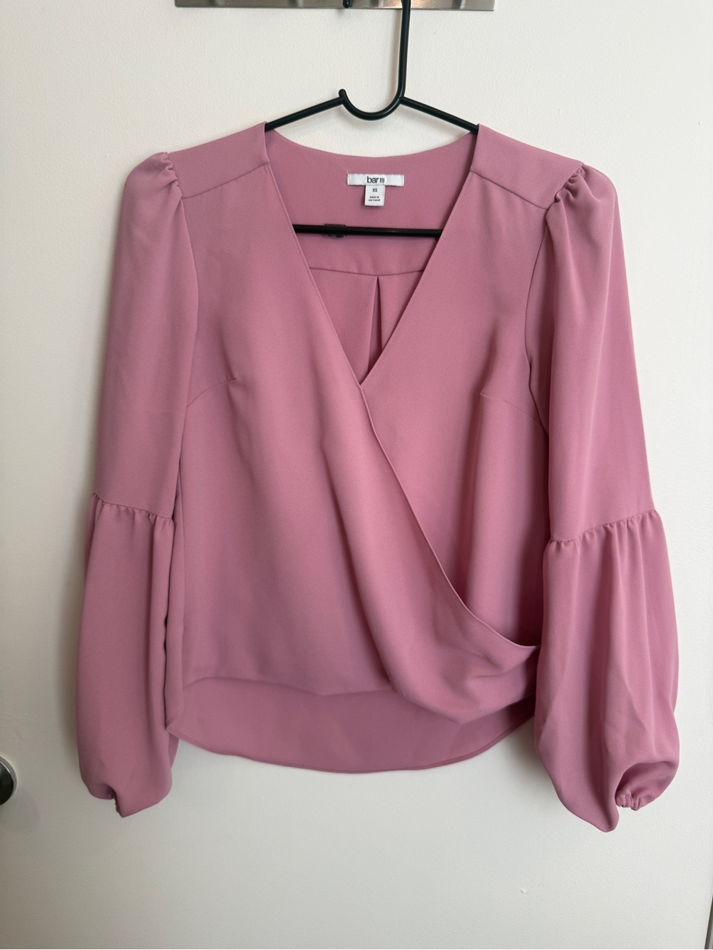 Bar III Dusty Rose Wrap Blouse with Puff Sleeves